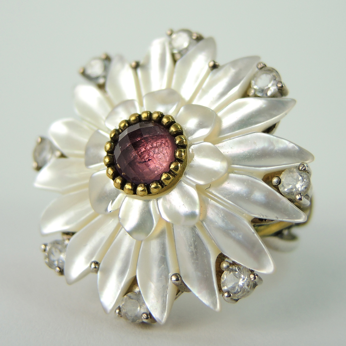 Silver Dream Carved Mother of Pearl Flower Ring