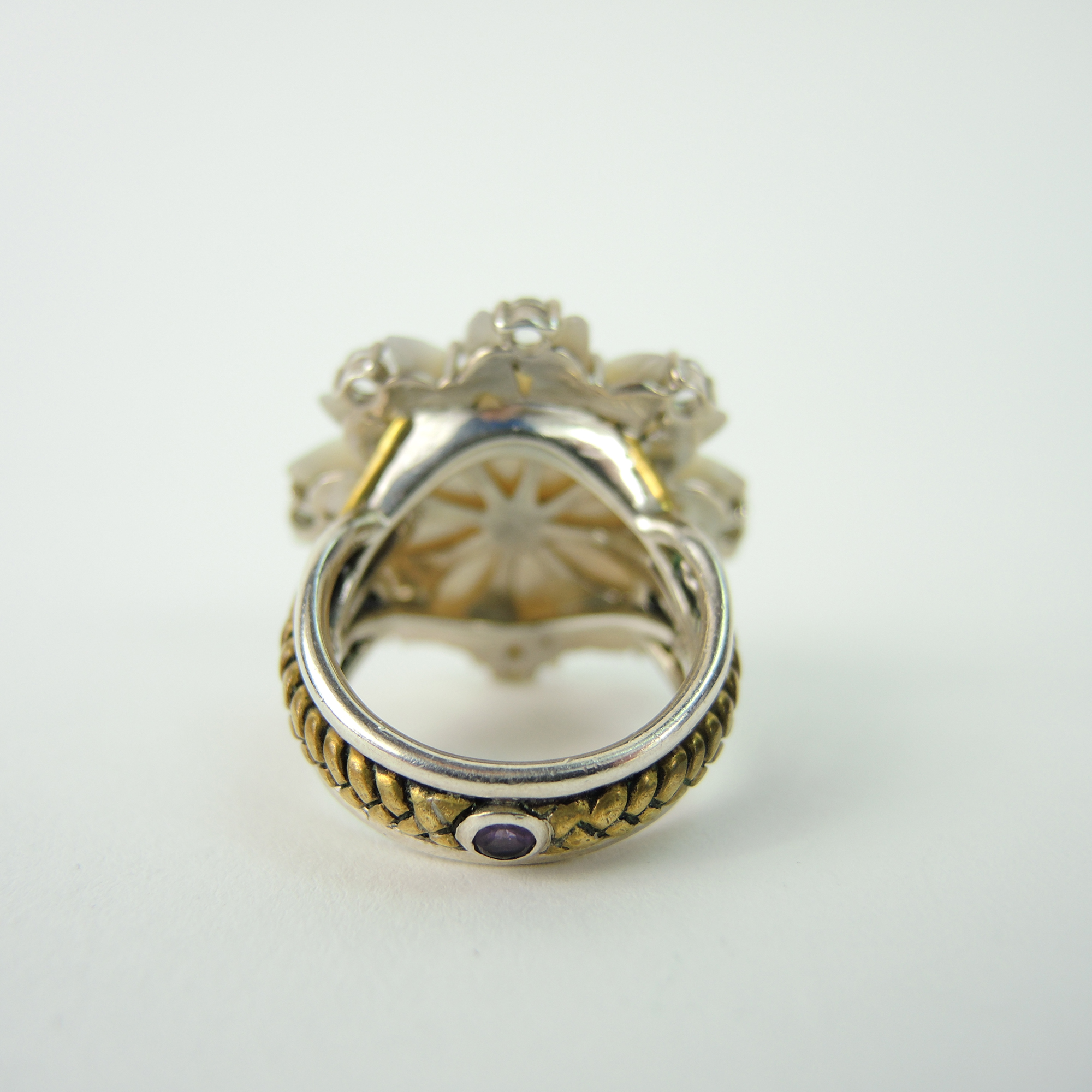 Silver Dream Carved Mother of Pearl Flower Ring