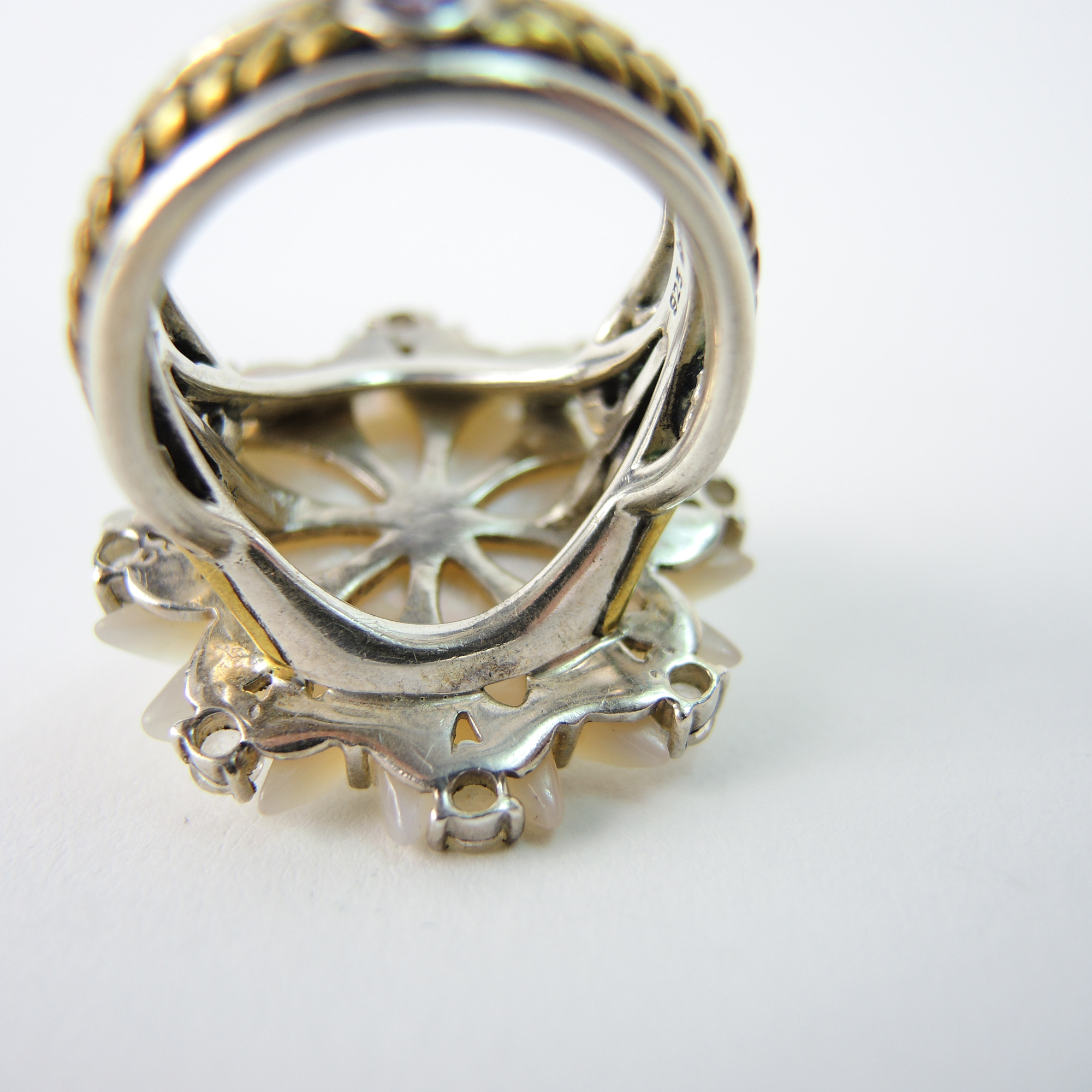Silver Dream Carved Mother of Pearl Flower Ring