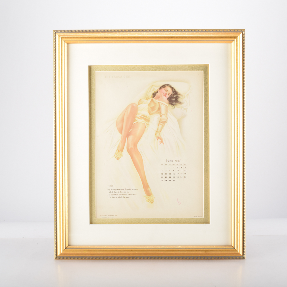 Framed June 1948 "Esquire" Pin-Up Girl Calendar Page