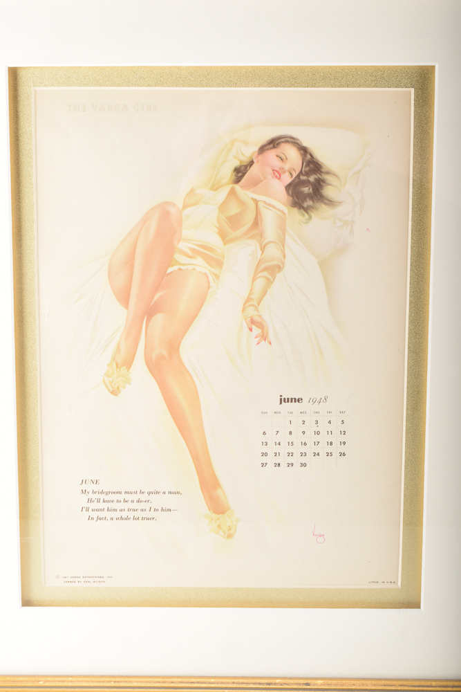 Framed June 1948 "Esquire" Pin-Up Girl Calendar Page