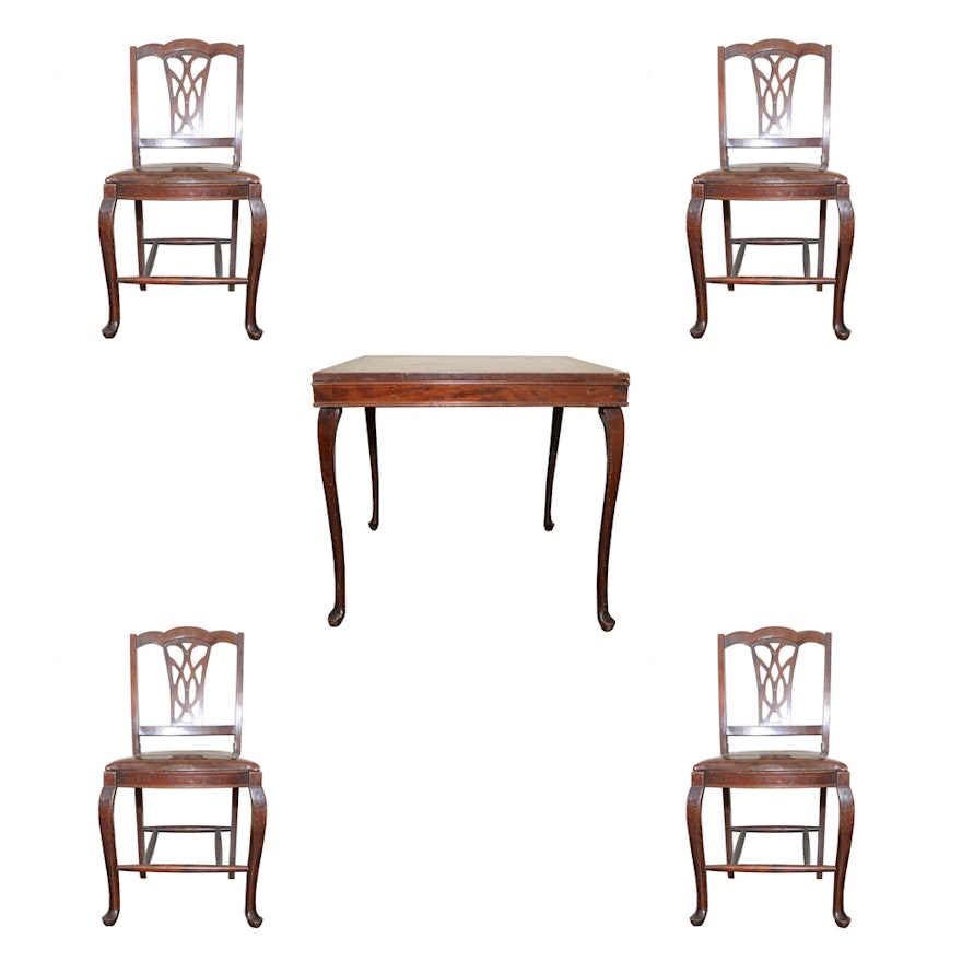 Vintage Mahogany Folding Card Table With Chairs