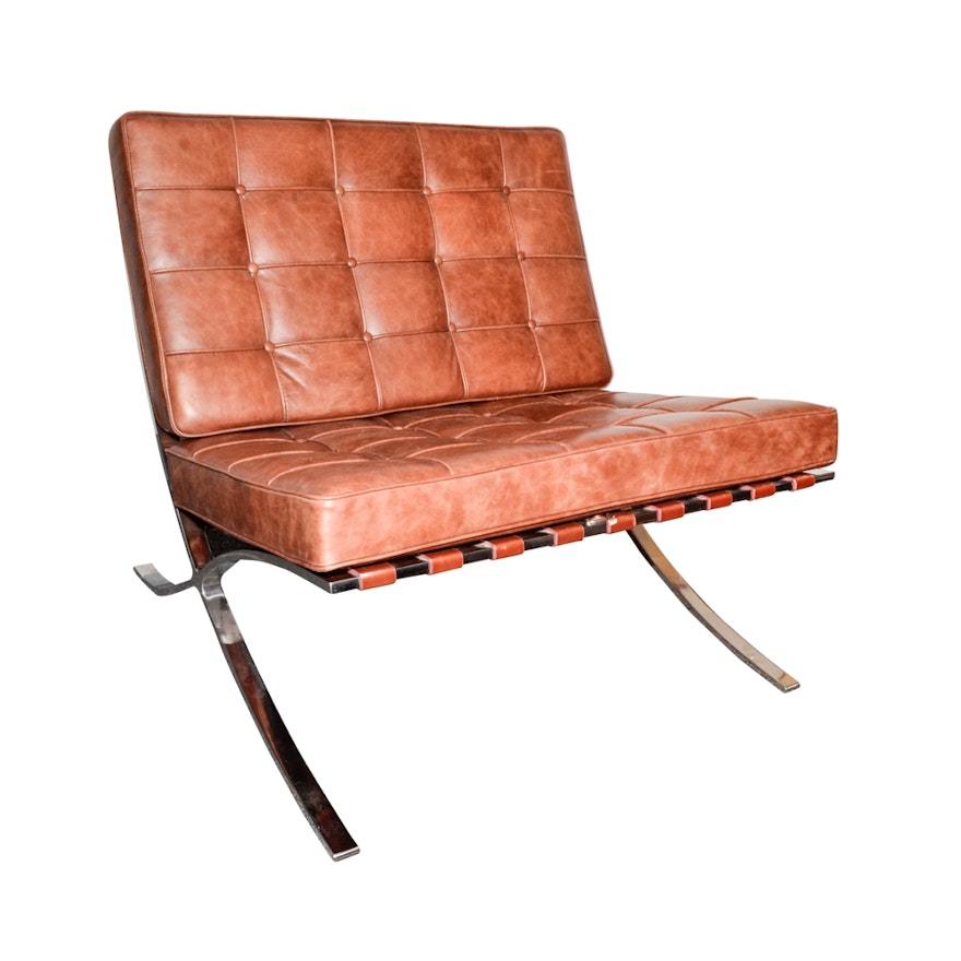 "Barcelona" Style Leather Chair, After Mies Van Der Rohe