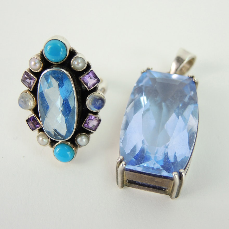 Nicky Butler Sterling Silver Multi-Gemstone Ring and Blue Pendant