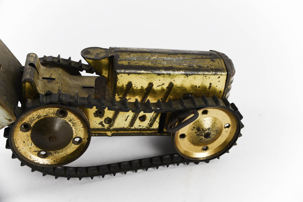 Vintage Glass Marbles and Mechanical Tin Toy Tractor