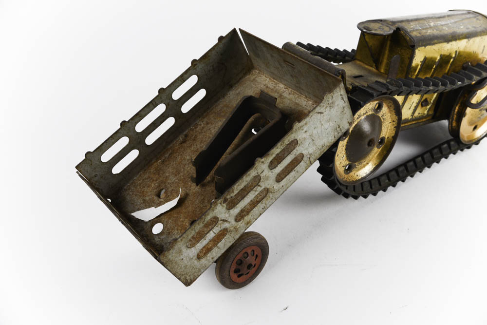 Vintage Glass Marbles and Mechanical Tin Toy Tractor