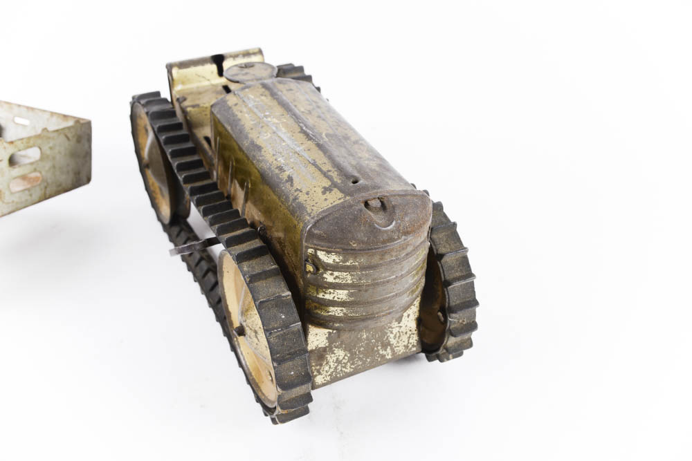 Vintage Glass Marbles and Mechanical Tin Toy Tractor