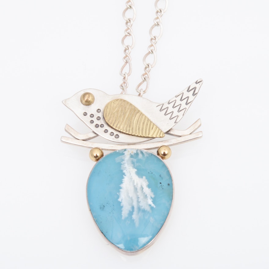 Designer Sterling Silver Gemstone Bird Necklace by Close