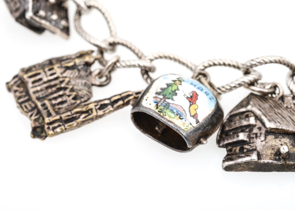 Sterling and 800 Silver Destination Themed Charm Bracelet