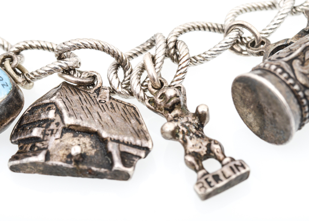 Sterling and 800 Silver Destination Themed Charm Bracelet