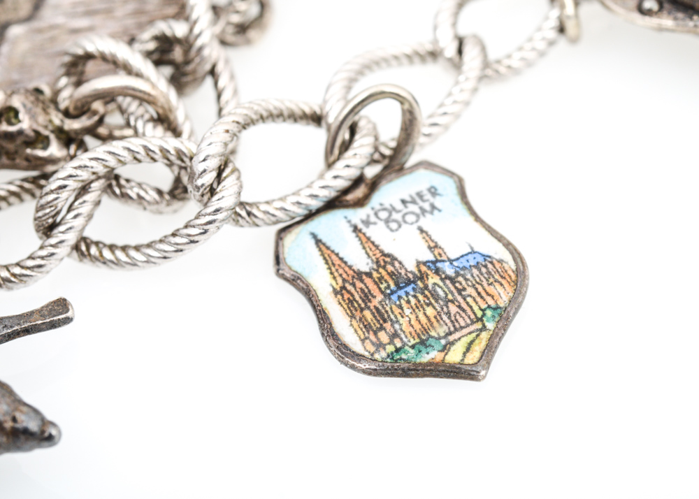 Sterling and 800 Silver Destination Themed Charm Bracelet