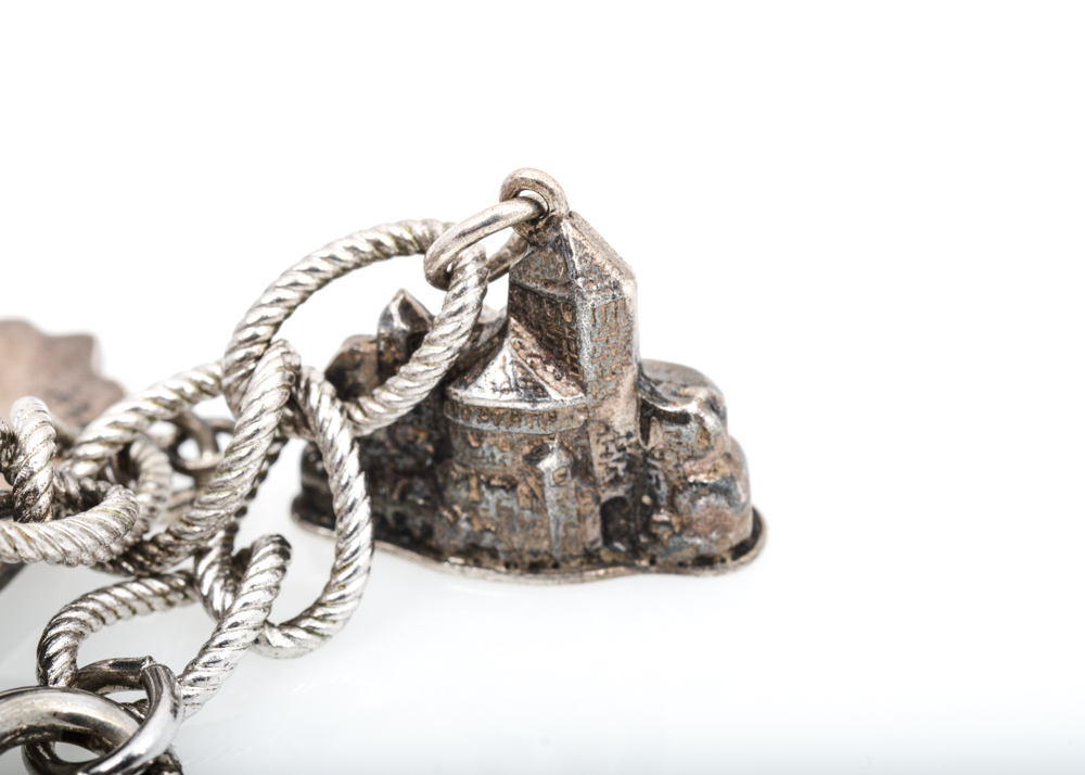 Sterling and 800 Silver Destination Themed Charm Bracelet