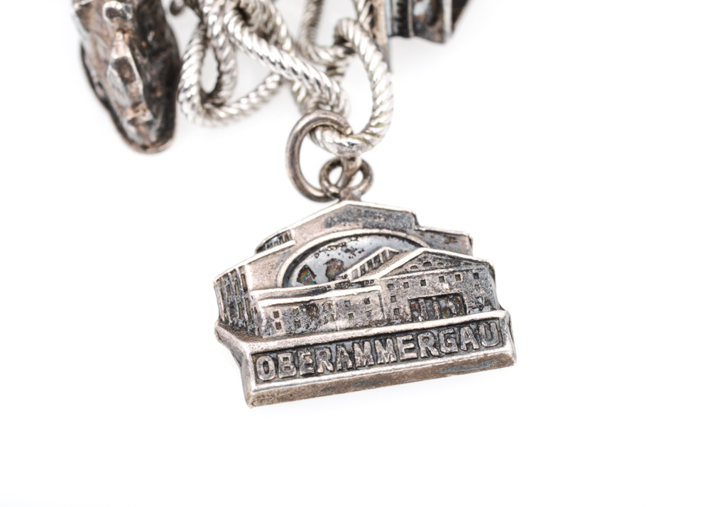 Sterling and 800 Silver Destination Themed Charm Bracelet