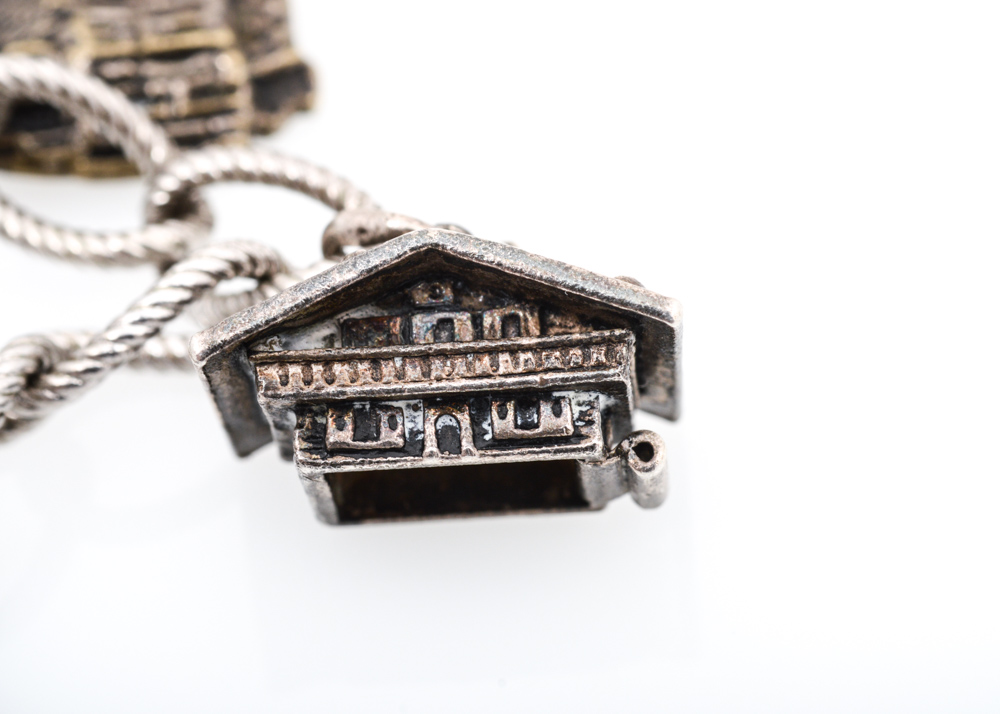 Sterling and 800 Silver Destination Themed Charm Bracelet