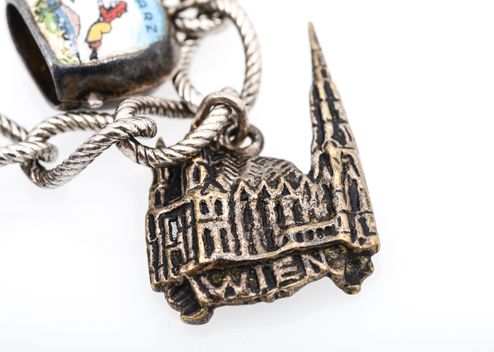 Sterling and 800 Silver Destination Themed Charm Bracelet