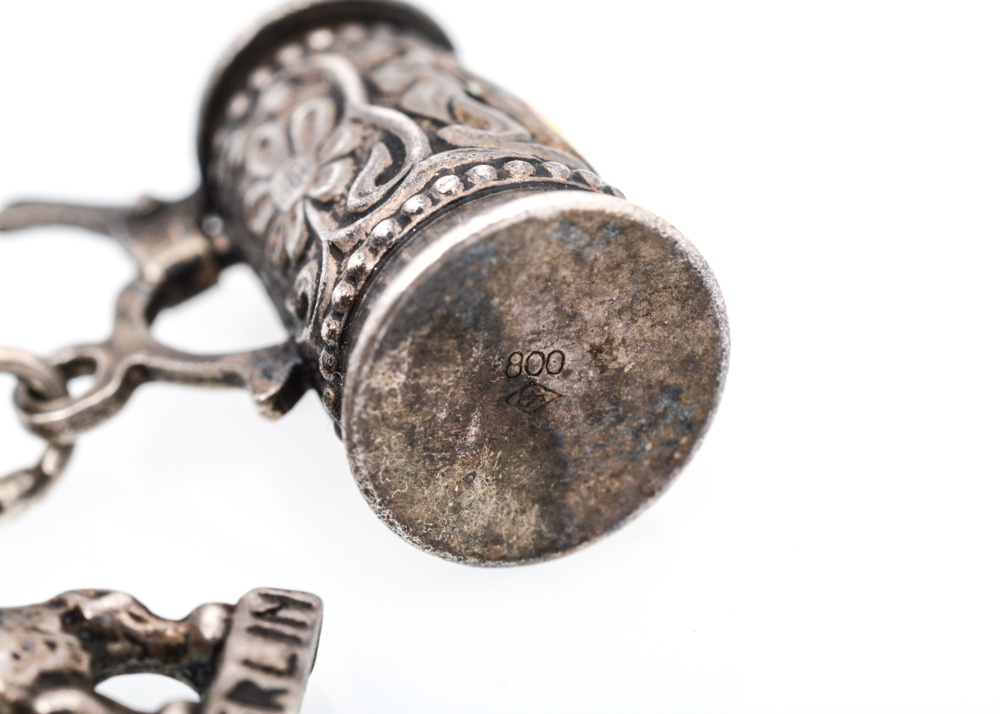 Sterling and 800 Silver Destination Themed Charm Bracelet