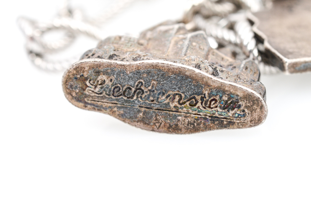 Sterling and 800 Silver Destination Themed Charm Bracelet