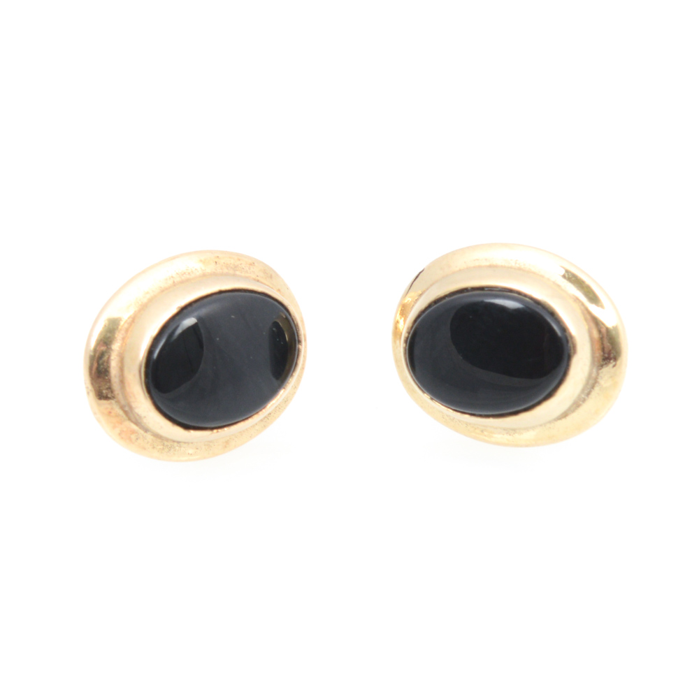 14K Yellow Gold Onyx Stud Earrings