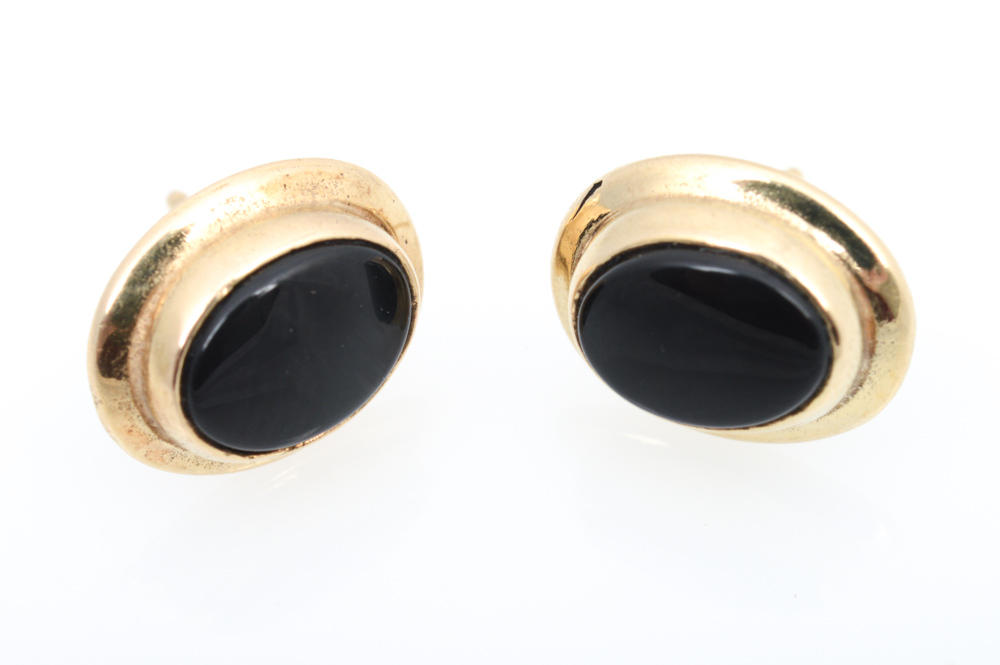 14K Yellow Gold Onyx Stud Earrings