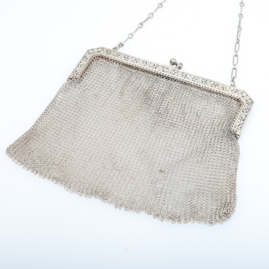 Antique 800 Silver Mesh Clutch