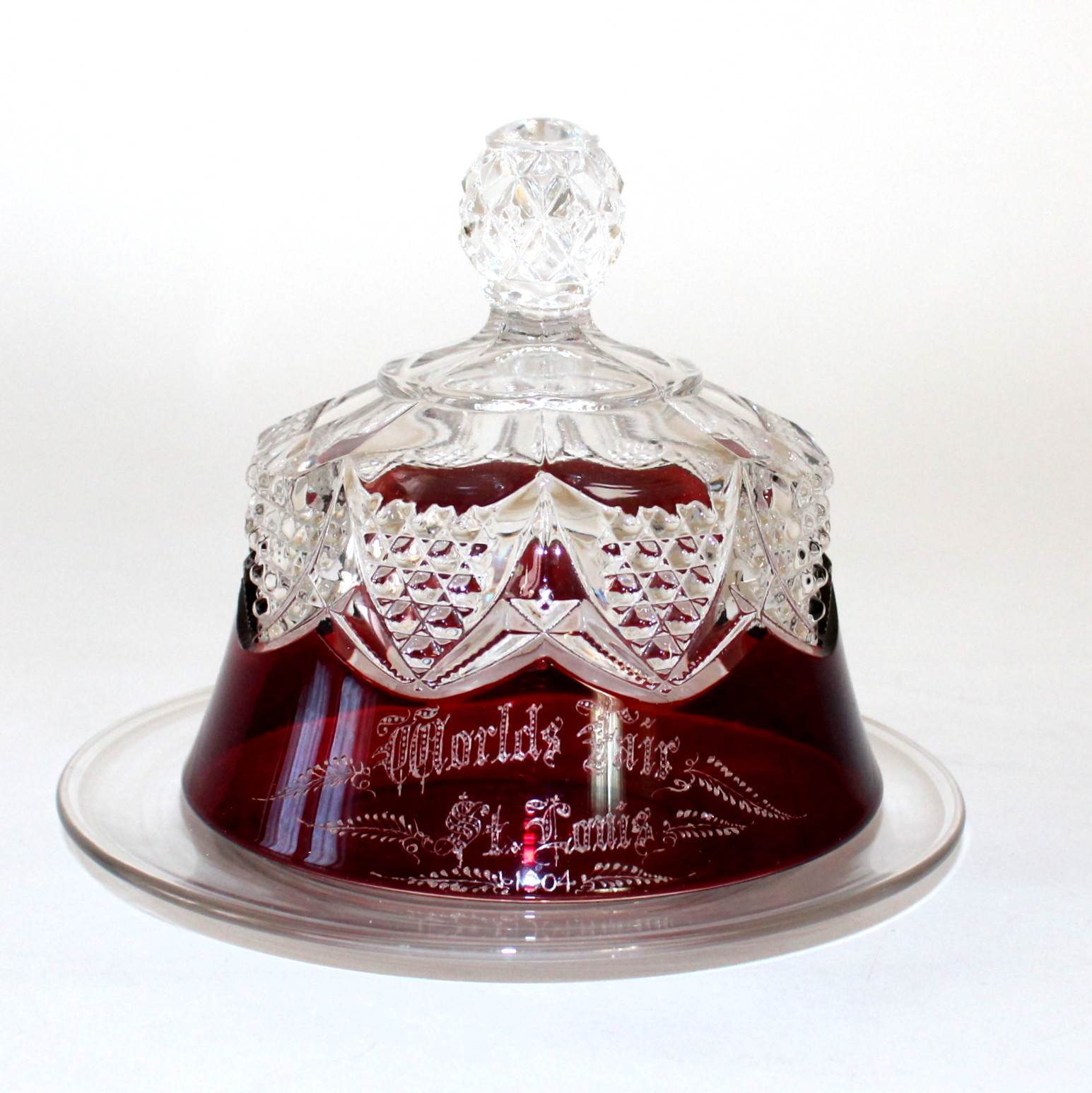 1904 World's Fair George Duncan Ruby Flash Glass Butter Lid