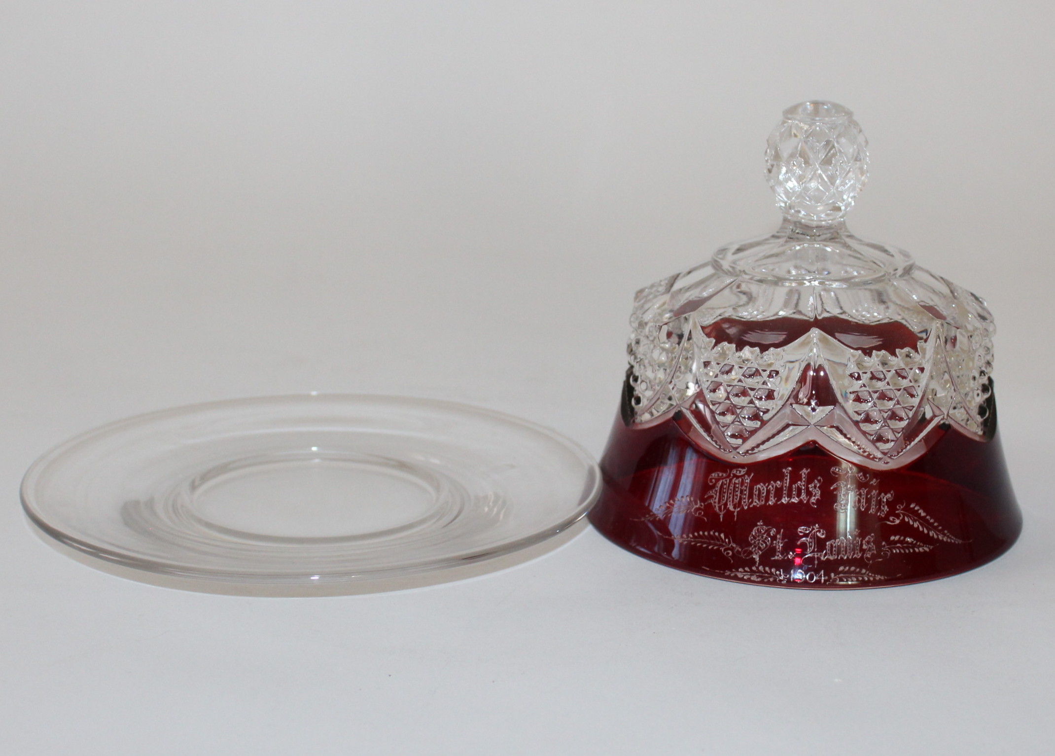 1904 World's Fair George Duncan Ruby Flash Glass Butter Lid