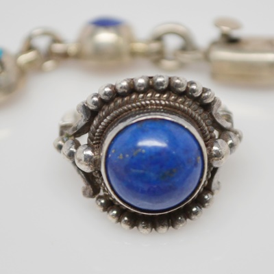 Sterling Silver Lapis Ring and Gemstone Station Bracelet