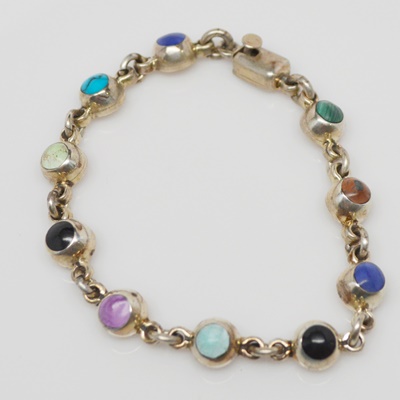 Sterling Silver Lapis Ring and Gemstone Station Bracelet