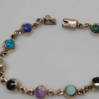 Sterling Silver Lapis Ring and Gemstone Station Bracelet