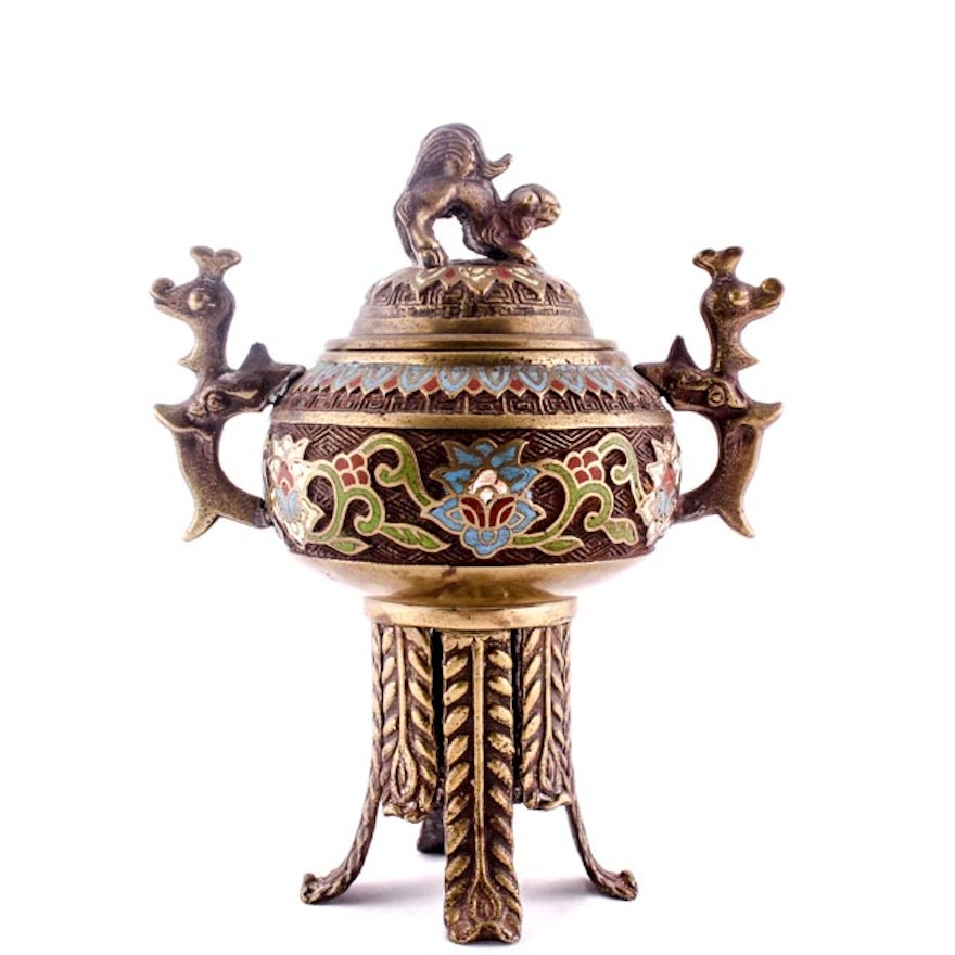 20th Century Chinese Bronze and Cloisonné Incense Holder