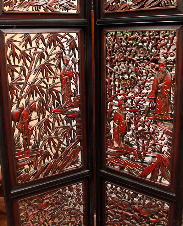 Chinese Carved Wood Folding Screens