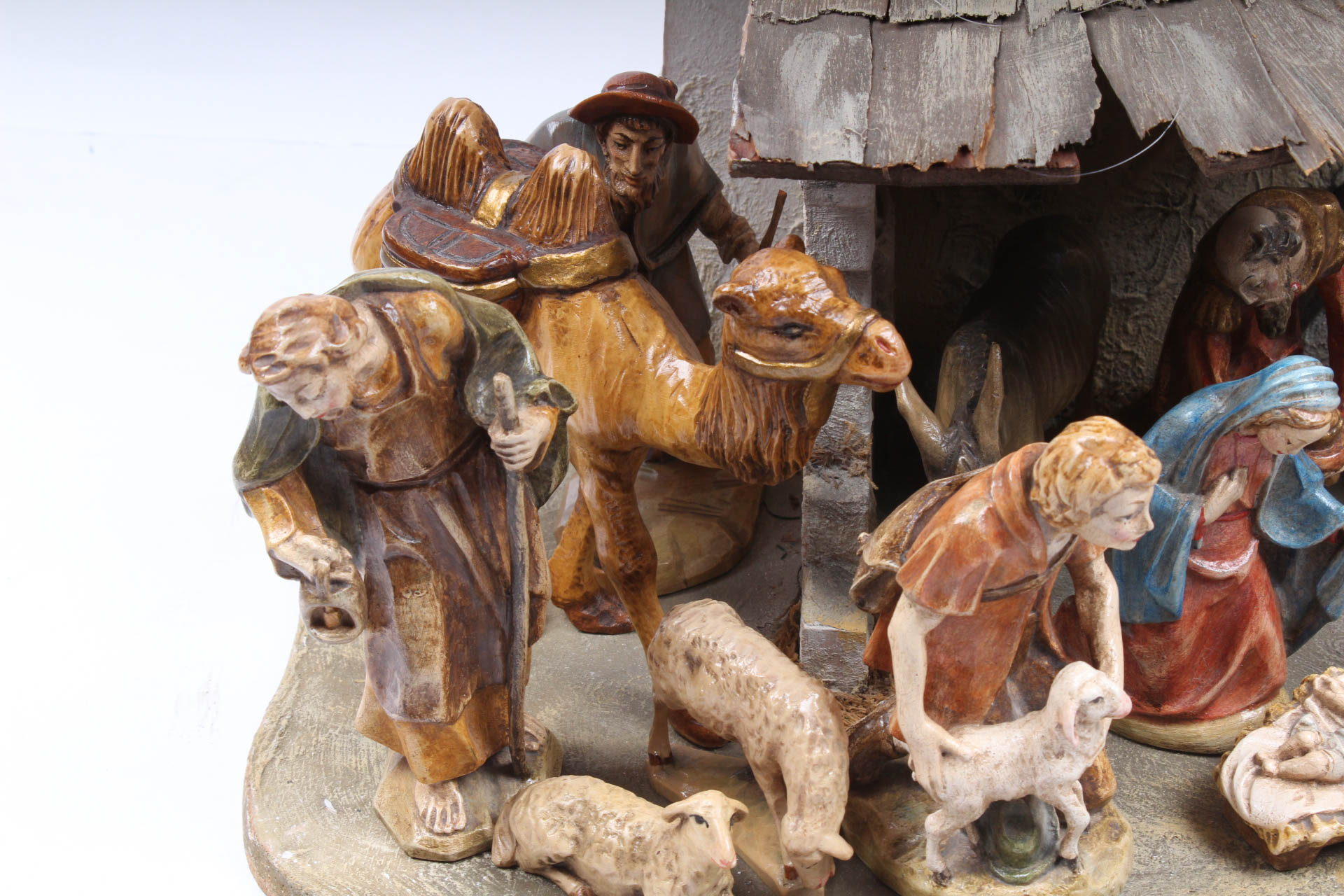 Vintage Carved Painted Wood Nativity