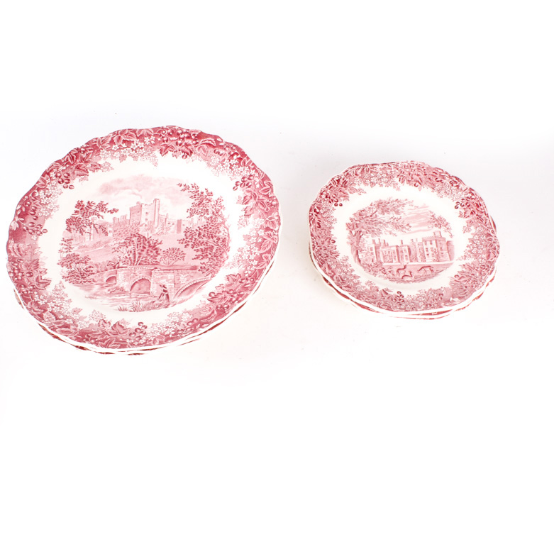 England "Red Willow" Porcelain Plates by J&G Meakin