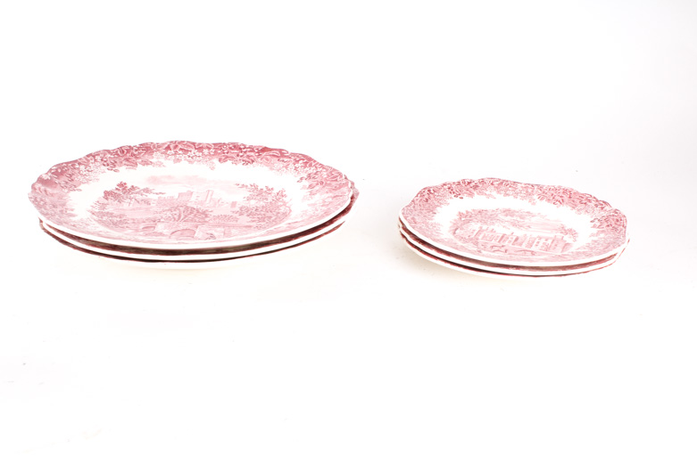 England "Red Willow" Porcelain Plates by J&G Meakin