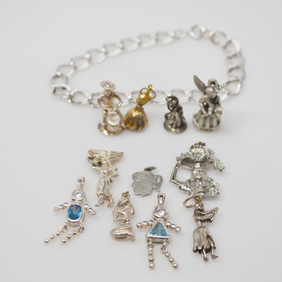 Sterling Silver Bracelet and Eleven Sterling Silver Charms