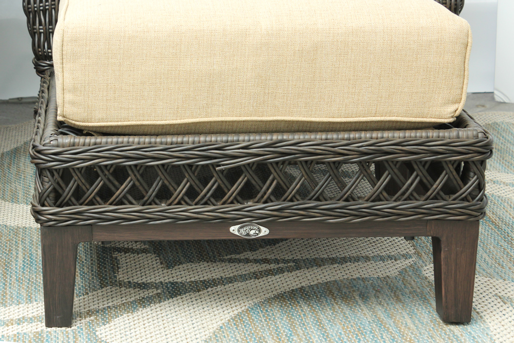 Two Hampton Bay "Woodbury" Wicker Patio Chairs with Ottomans