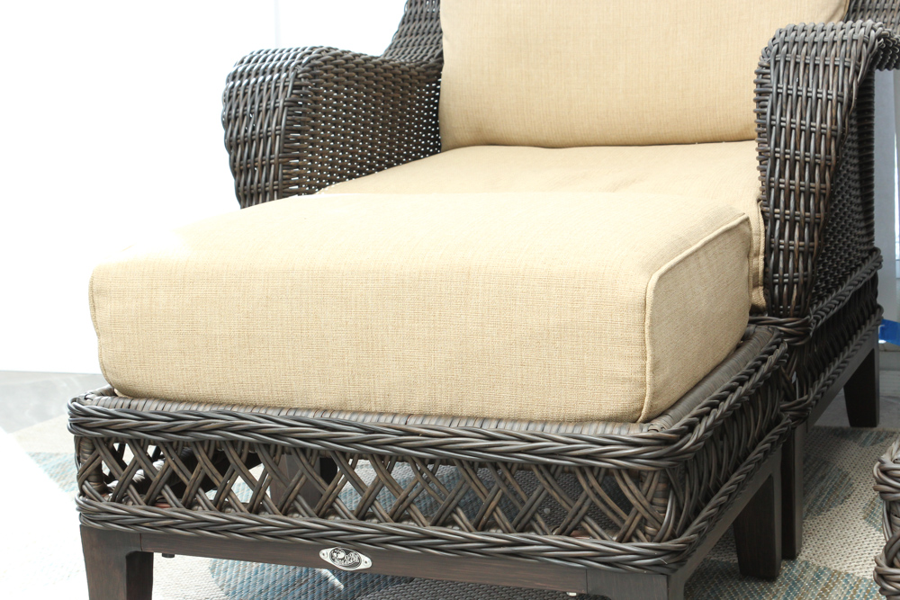 Two Hampton Bay "Woodbury" Wicker Patio Chairs with Ottomans