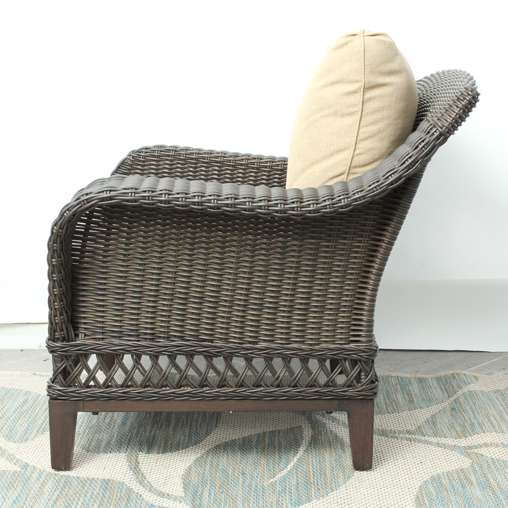 Two Hampton Bay "Woodbury" Wicker Patio Chairs with Ottomans