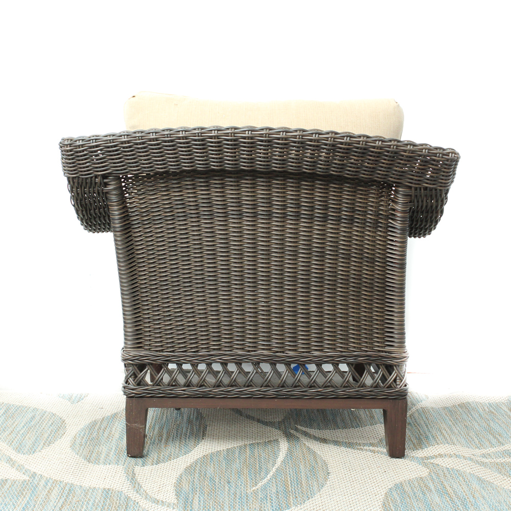 Two Hampton Bay "Woodbury" Wicker Patio Chairs with Ottomans