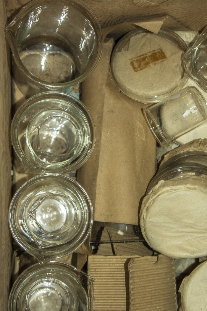 Wood Crate with Lab Glassware