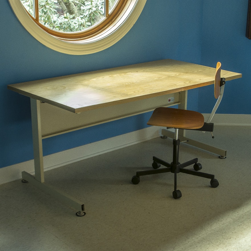 Wood and Metal Desk and Wood Office Chair