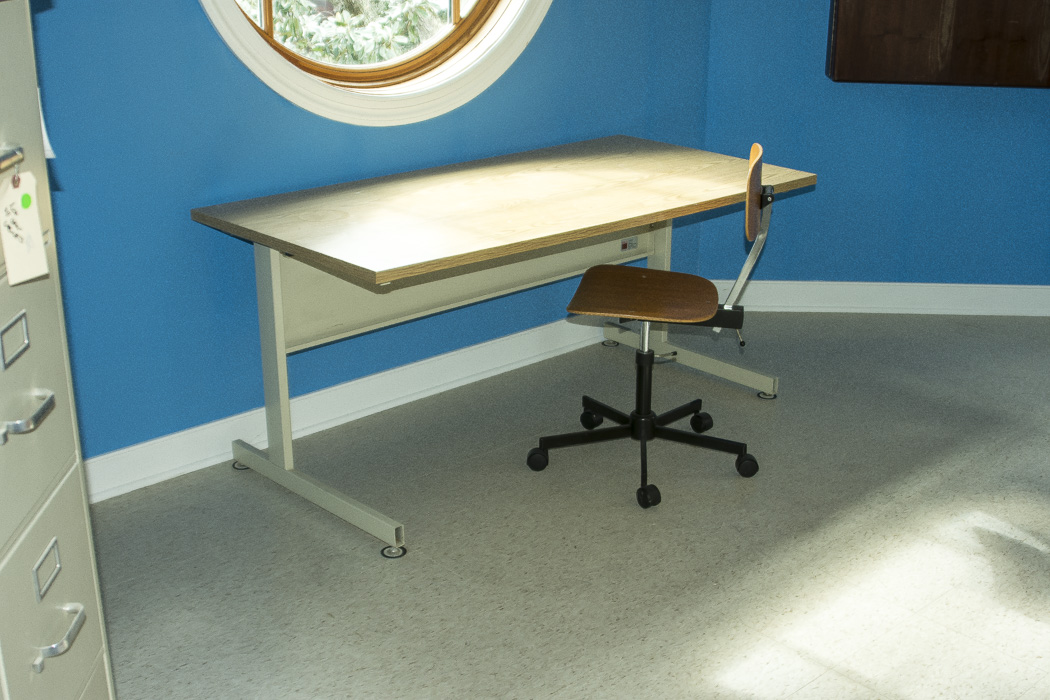 Wood and Metal Desk and Wood Office Chair