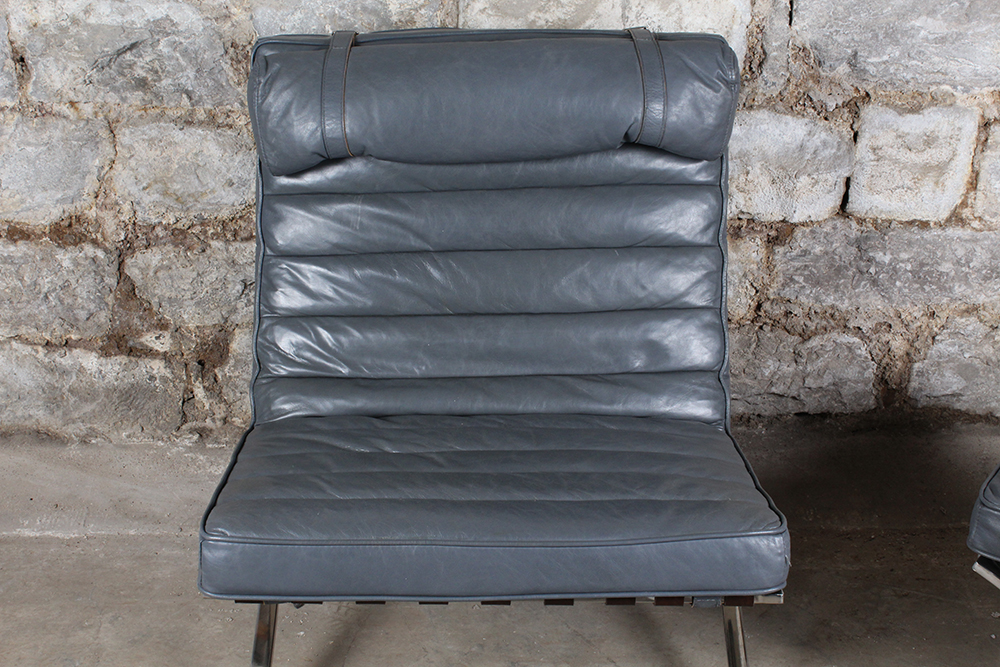 Leather Barcelona Style Chair with Ottoman