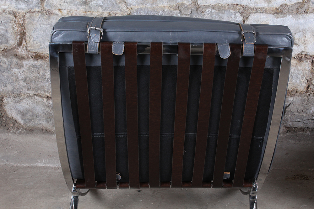 Leather Barcelona Style Chair with Ottoman