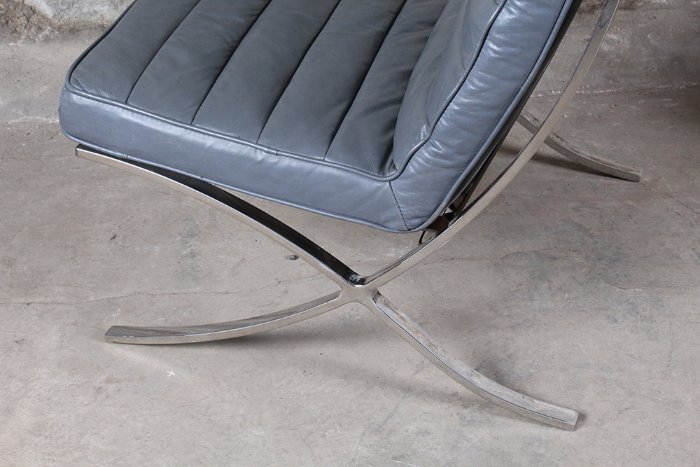 Leather Barcelona Style Chair with Ottoman