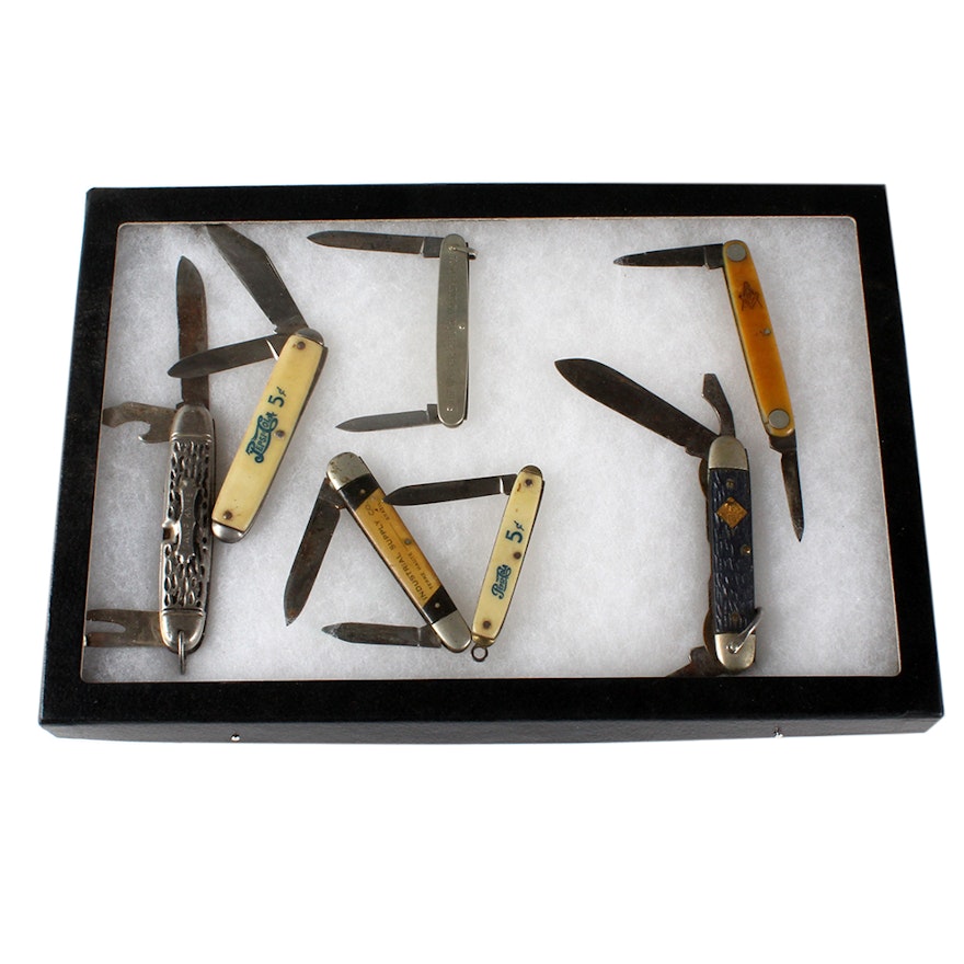 Pocket Knife Collection with Display Case