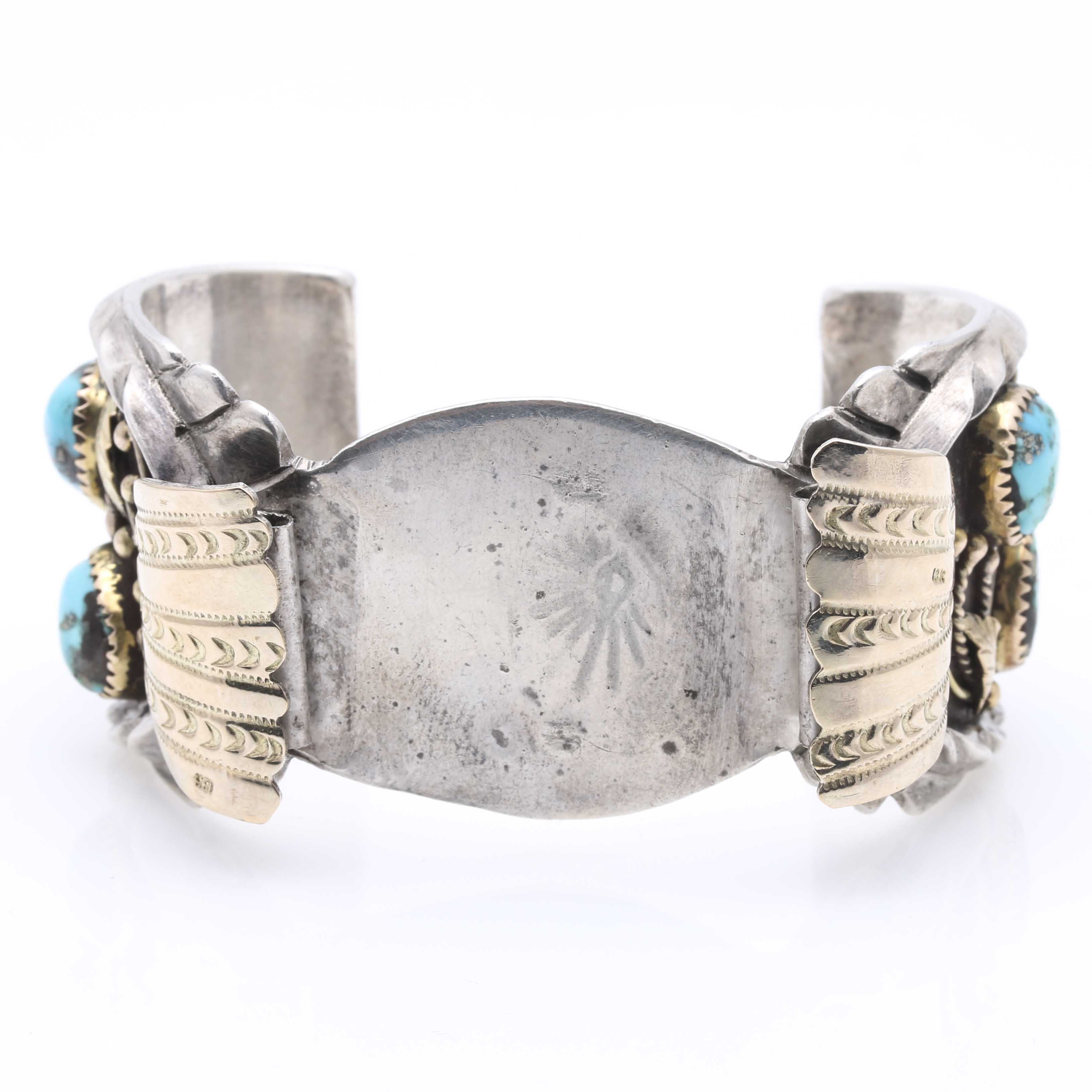 Sterling Silver and 18K Yellow Gold Turquoise Watch Cuff