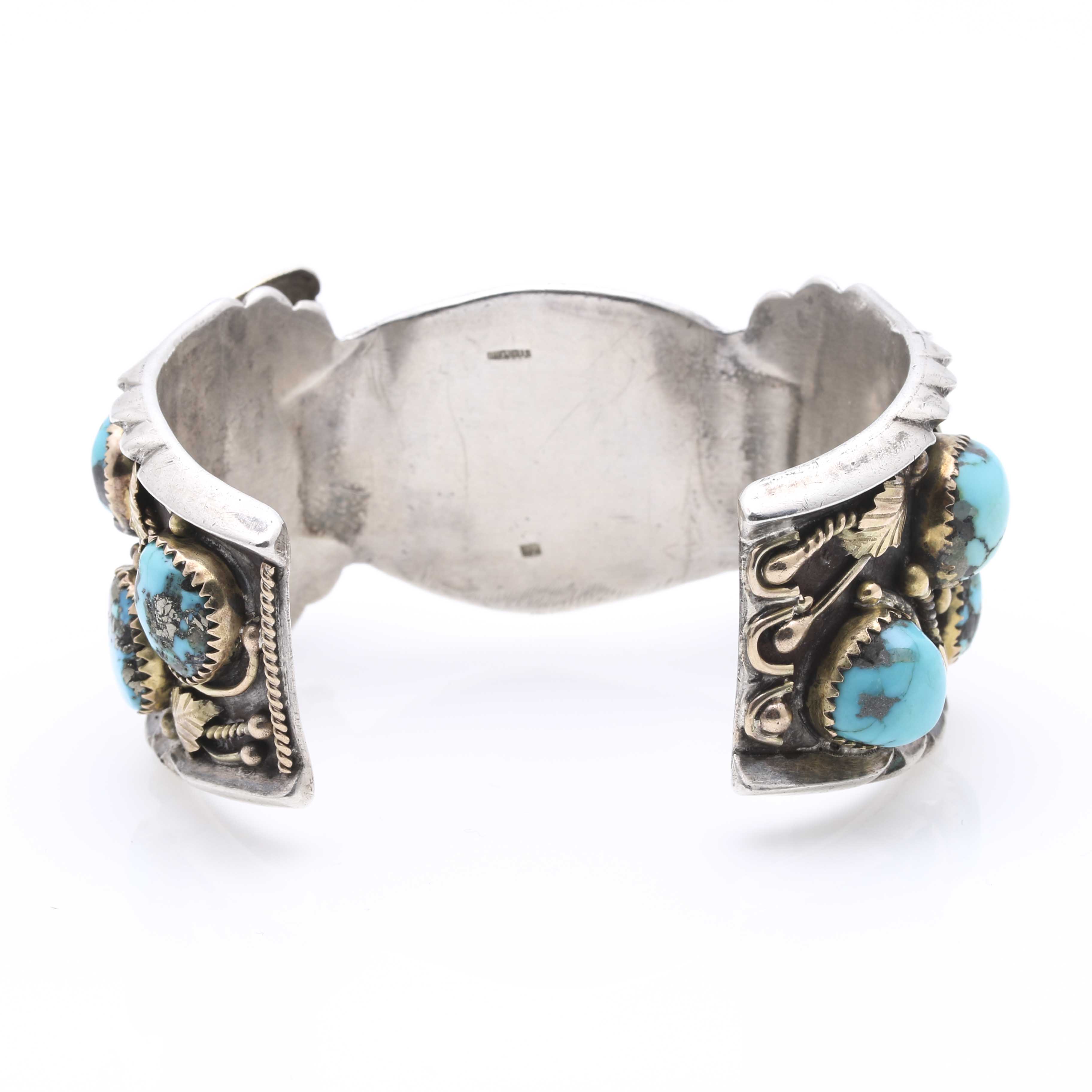 Sterling Silver and 18K Yellow Gold Turquoise Watch Cuff