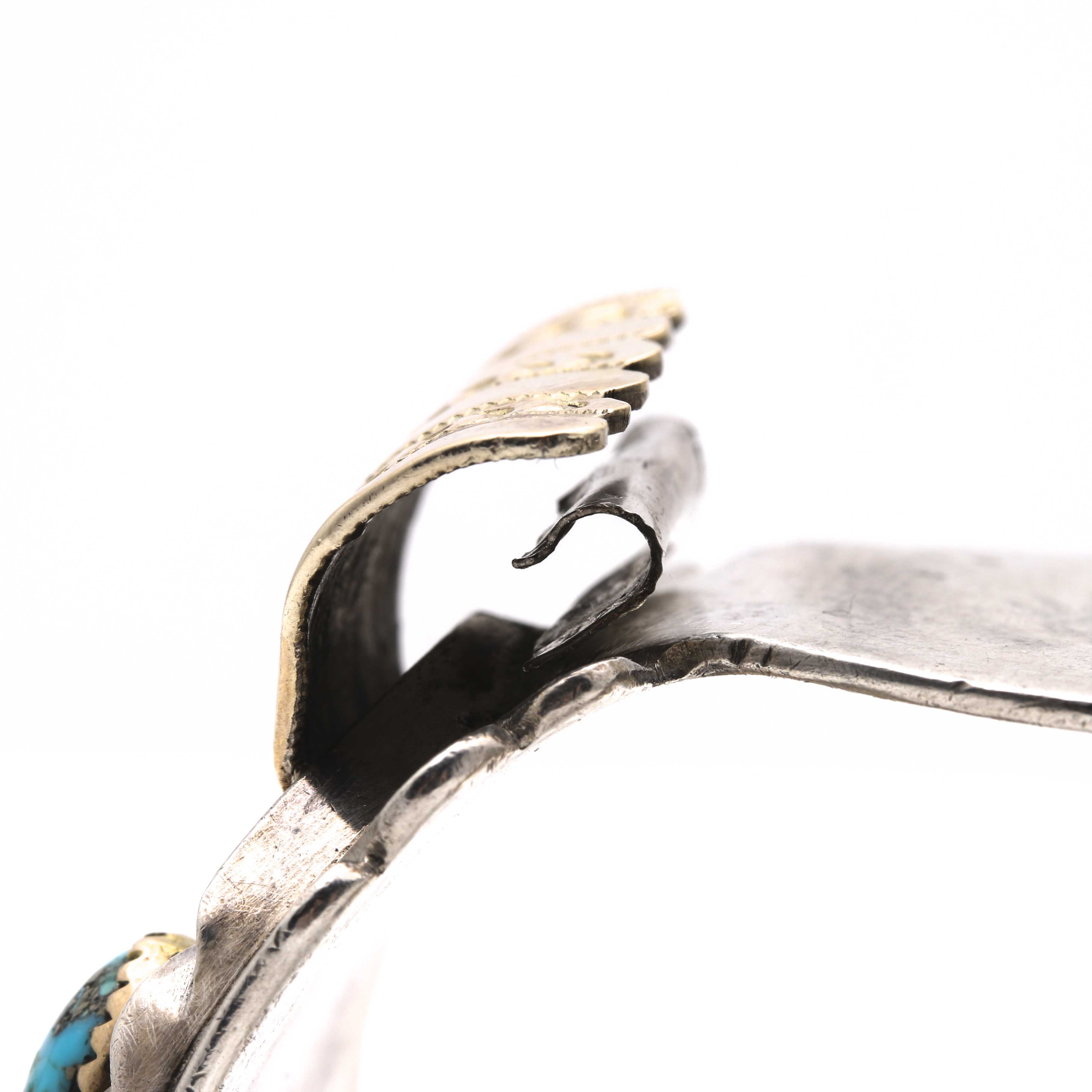 Sterling Silver and 18K Yellow Gold Turquoise Watch Cuff