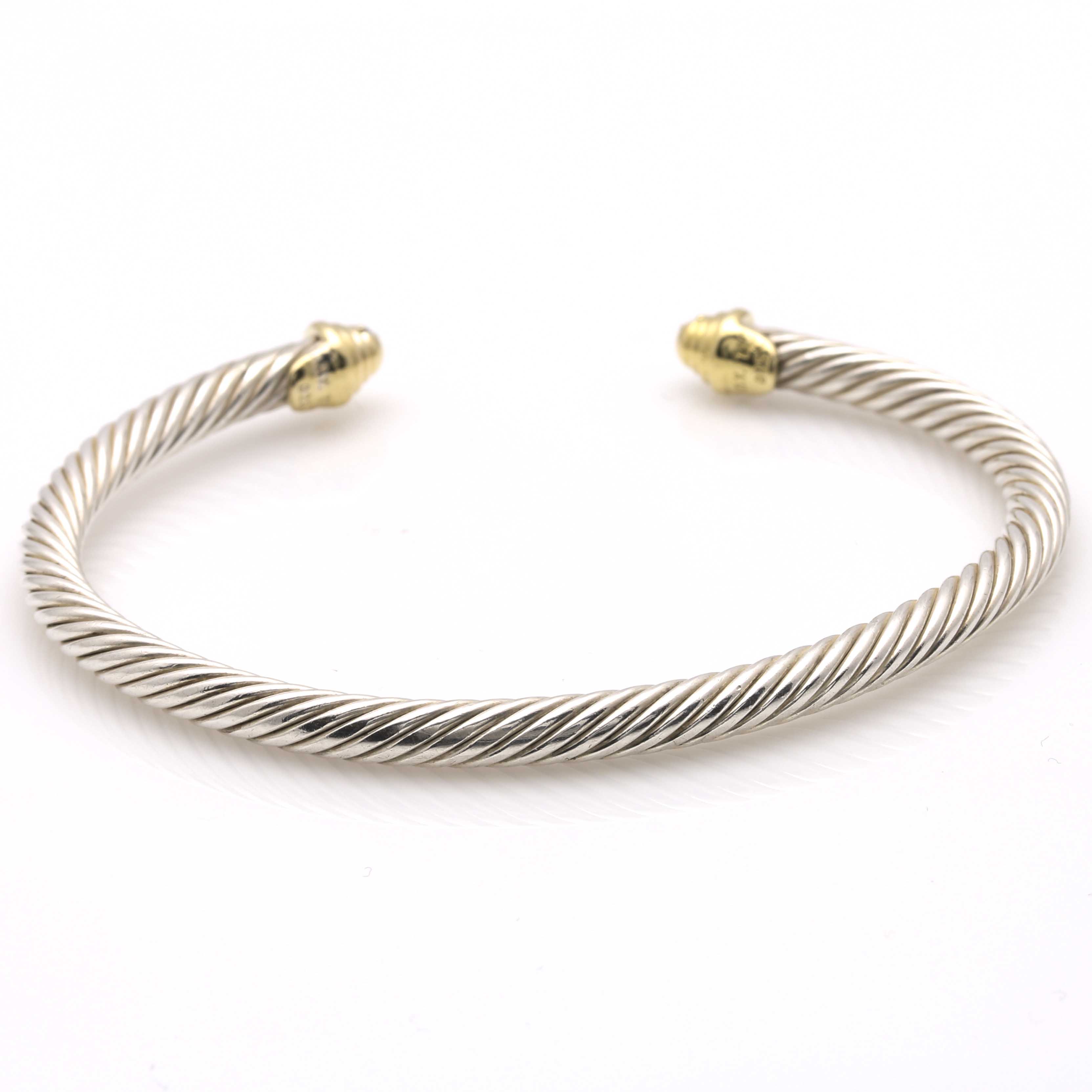 David Yurman Sterling Silver and 18K Yellow Gold Diamond Cable Cuff